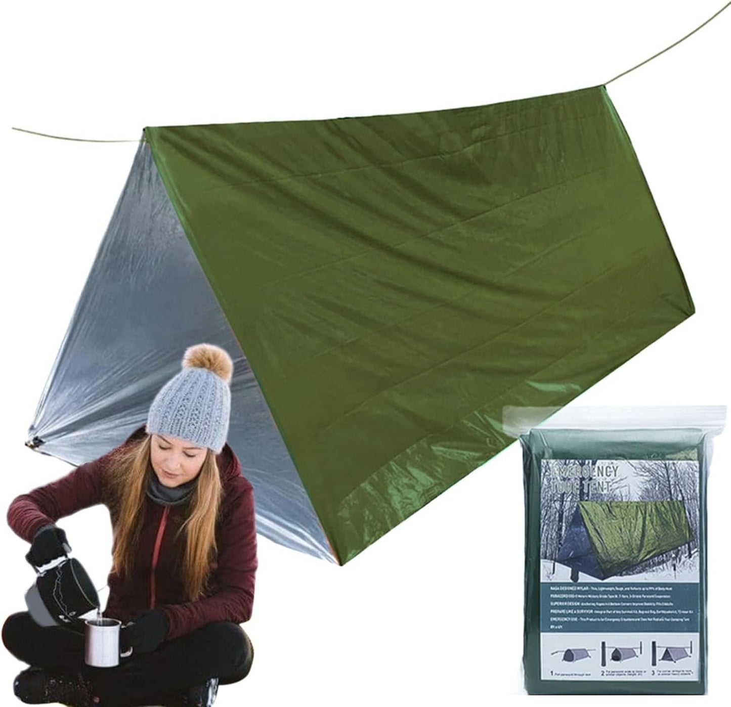Survival Tent - 2-Person Outdoor Camping Tent,Lightweight Windproof Waterproof Lifesaving Gear Tarp Sleeping Bag Thermal Sack Blanket for Camping Hiking Outdoor Activities