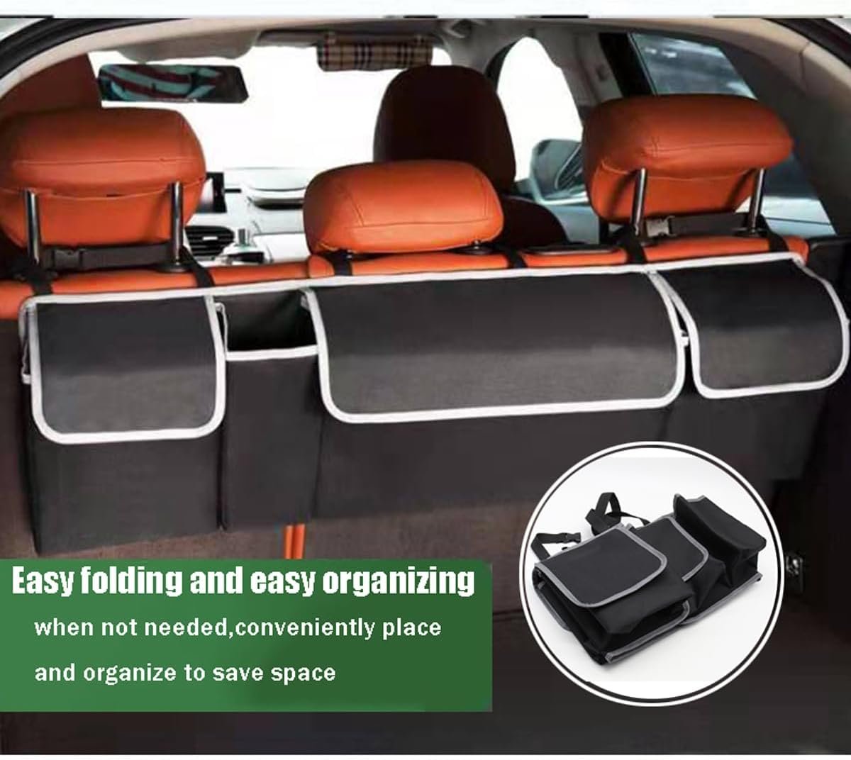 MITUMOMO Car Trunk Organizer Storage Bag, Back Seat Hanging Organizer, Adjustable Straps, Foldable Car Storage Bag for SUV Truck MPV