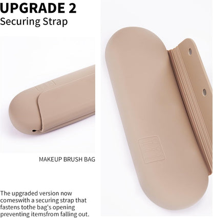 AGIKET Silicone Makeup Brush Holder Travel Cosmetic Bag：Soft Portable Cosmetic Face Brushes Holder with Upgrade Anti-Fall Out Magnetic Closure, Large Travel Makeup Brush Case - Walnut