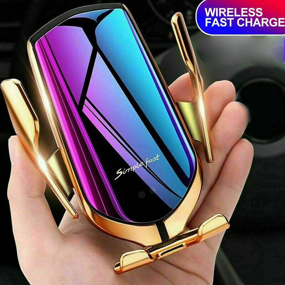 Qi Wireless Charger Car Mount Phone Holder Rack Automatic Clamping Smart Sensor (Black)
