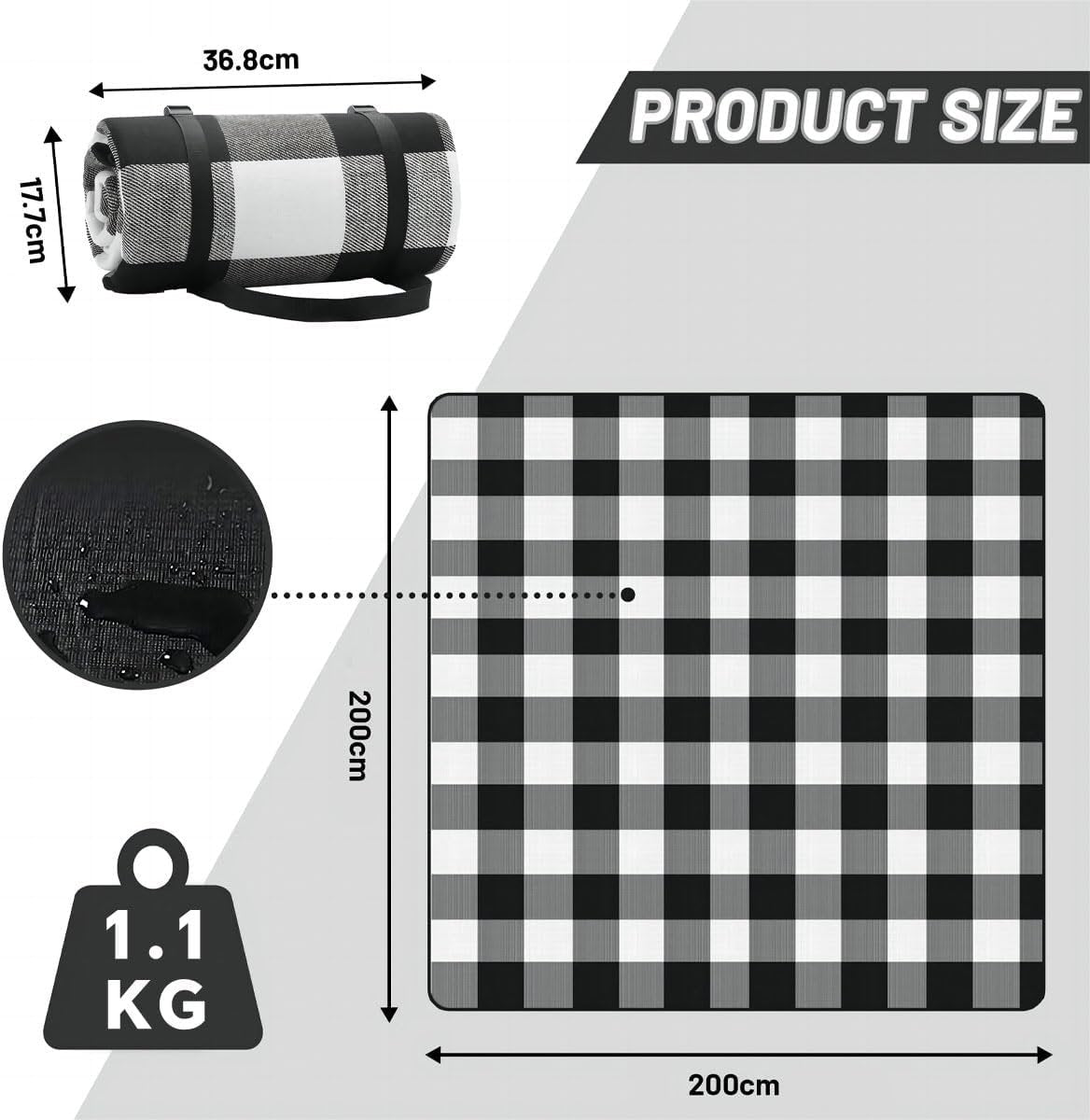 DAWNTREES Extra Large 200x200cm Picnic Mat Waterproof, Portable Picnic Mat, Sandproof Beach Mat, Suitable for Family Outdoor Camping Party, Park Mat for Grass Park, Hiking, Travel, Concerts