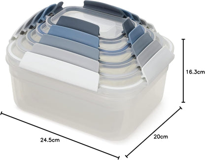 Joseph Joseph Nest Lock, 5 Piece Plastic Food Kitchen Storage Container set with lids, Leak Proof, Airtight, Space Saving, BPA free- Blue