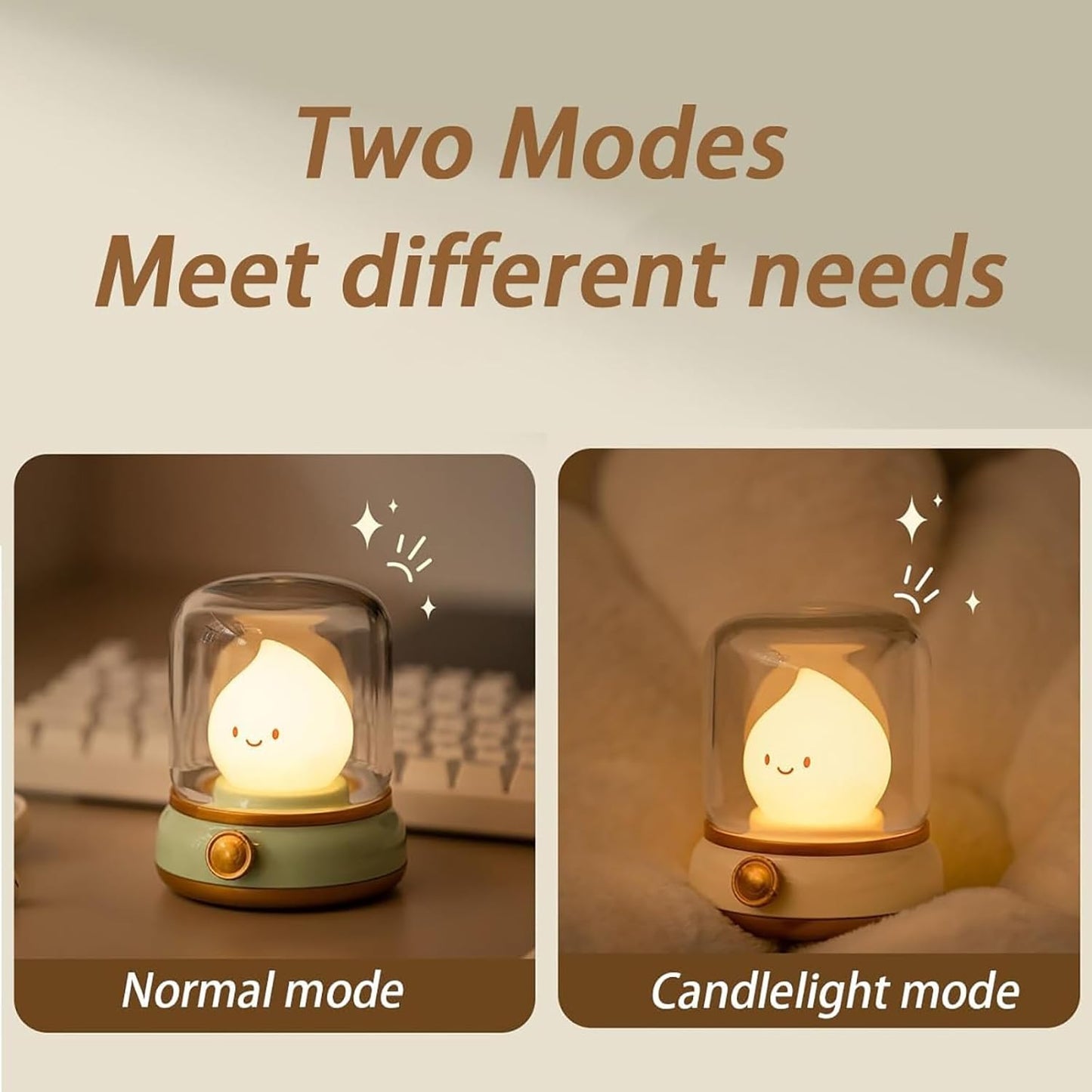Cute Chibi Flame Lamp, Cozy Lights Mimics Flickering Flame, Rechargeable Mimics Flickering Flame Effect Light, Silicone Kerosene Ambience Light, 2 Modes Dimming Effect Ambience Light (White)