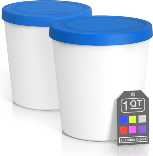 BALCI - Premium Ice Cream Container (2 Pack - 1 Quart Each) Perfect Freezer Storage Tubs with Lids for Ice Cream, Sorbet and Gelato! (Blue)