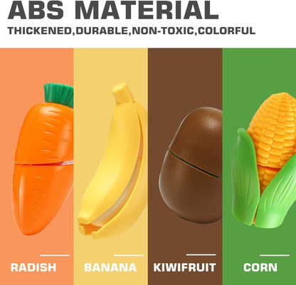 70 PCS Cutting Play Food Toy for Kids Kitchen, Pretend Fruit &Vegetables Accessories