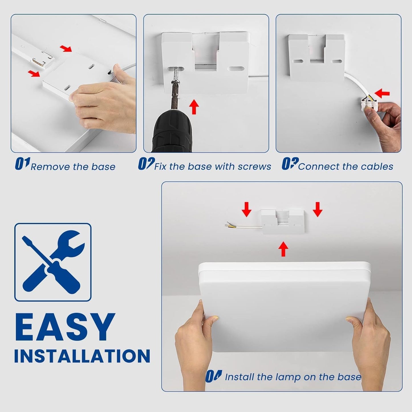 EASY EAGLE LED Ceiling Light Square Ceiling Light 48W Modern Light 6500K 4800LM IP44 Lamp for Bathroom, Kitchen, Bedroom, Living Room, Hallway, Office, Cellar, Diameter 30 cm