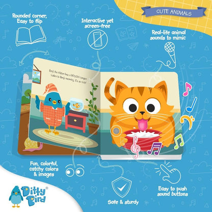 Ditty Bird Touch & Feel Animals Edition Musical Books | Fun Montessori Toys & Learning Resources | Sensory Toys for Kids | Interactive Toddler Books for 1 Year Old to 3 Year Olds | Sturdy Baby Book
