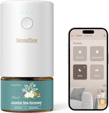 SenseFlow SF101S Wi-Fi Essential Oil Diffuser - Ultrasonic Waterless Air Freshener for Rooms, 100% Vegetable, Aroma 120 Days, LED, Ideal for Home, Hotel and Studio - Jasmine Drops