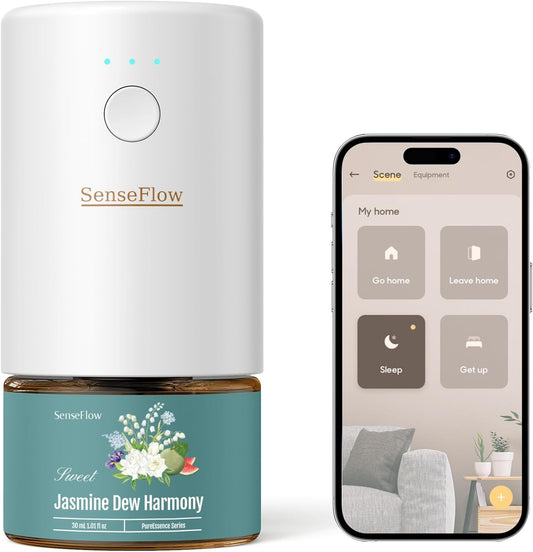 SenseFlow SF101S Wi-Fi Essential Oil Diffuser - Ultrasonic Waterless Air Freshener for Rooms, 100% Vegetable, Aroma 120 Days, LED, Ideal for Home, Hotel and Studio - Jasmine Drops