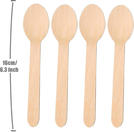 100 Pack Disposable Wooden Spoons, 6.3 Inch Length-Eco-Friendly, Compostable and Biodegradable Cutlery for Parties, Birthday, BBQ, Weddings, Picnics