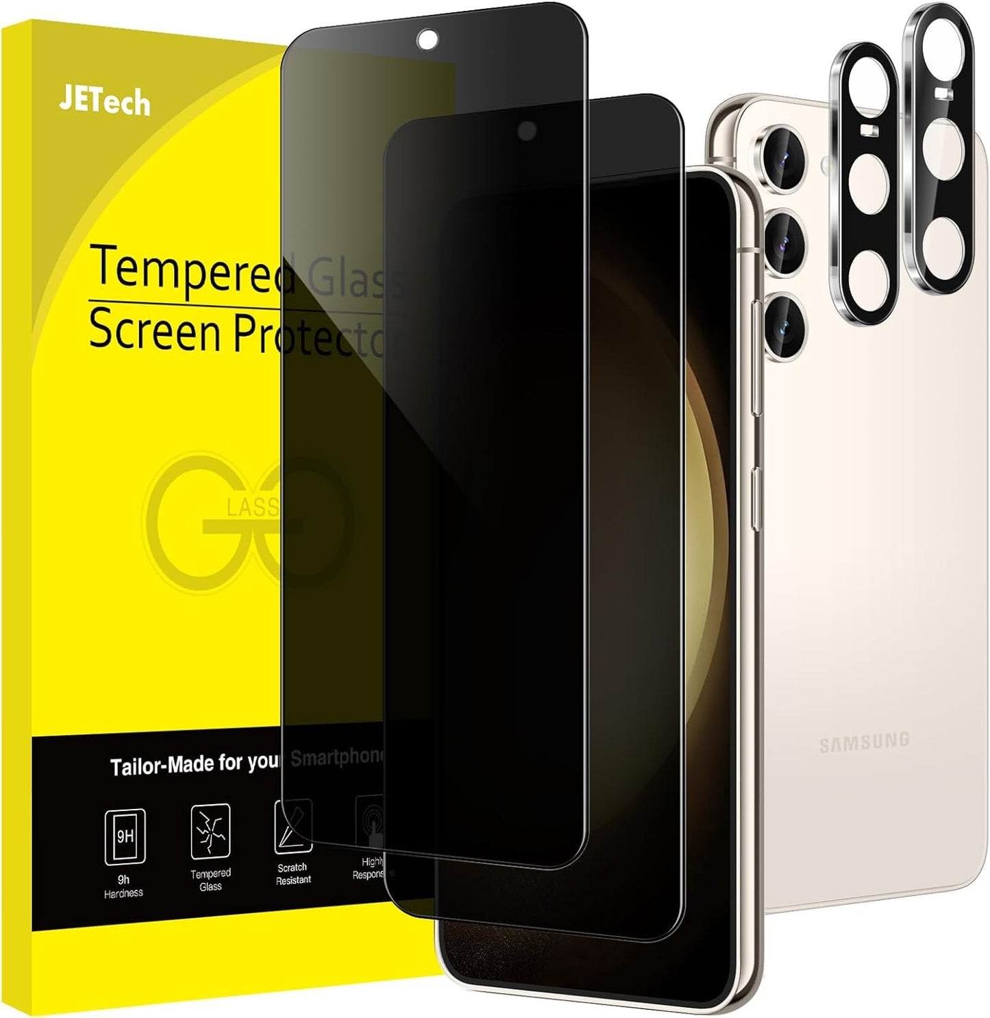 JETech Privacy Screen Protector for Samsung Galaxy S23 5G 6.1-Inch with Camera Lens Protector, Anti-Spy Tempered Glass Film, Fingerprint ID Compatible, 2-Pack Each