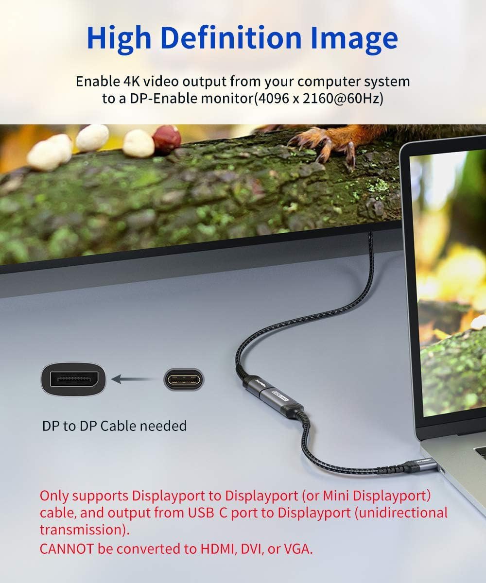 JSAUX USB C to DisplayPort Adapter 4K@60Hz, Type C to Display Port Cable Adapter Compatible with iPhone 16/15/Pro/Max/Plus, MacBook Pro Air, Surface Book, Dell XPS, Samsung Galaxy S24 S23 Note 20-Grey