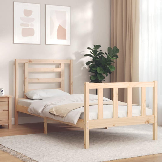 FIRBNUS Bed Frame with Headboard 90 x 200 cm Solid Wood Headboard Single Headboard Bed Frame Single Bed Frame Single Bed Frame Single Bed Frame