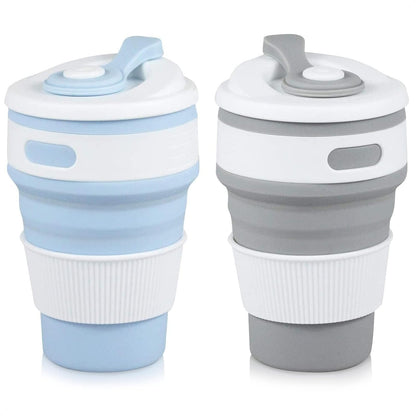 2-Pack Collapsible Coffee Cup Reusable â€“ 12oz Leakproof Travel Coffee Mug, Silicone, Foldable & Portable for Hiking, Camping, Office | Lightweight, Heat-Resistant, Easy to Clean, Outdoor & Travel Cup