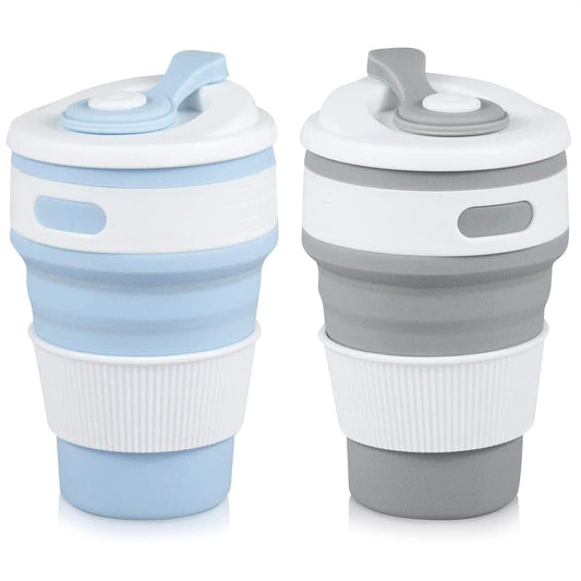 2-Pack Collapsible Coffee Cup Reusable â€“ 12oz Leakproof Travel Coffee Mug, Silicone, Foldable & Portable for Hiking, Camping, Office | Lightweight, Heat-Resistant, Easy to Clean, Outdoor & Travel Cup