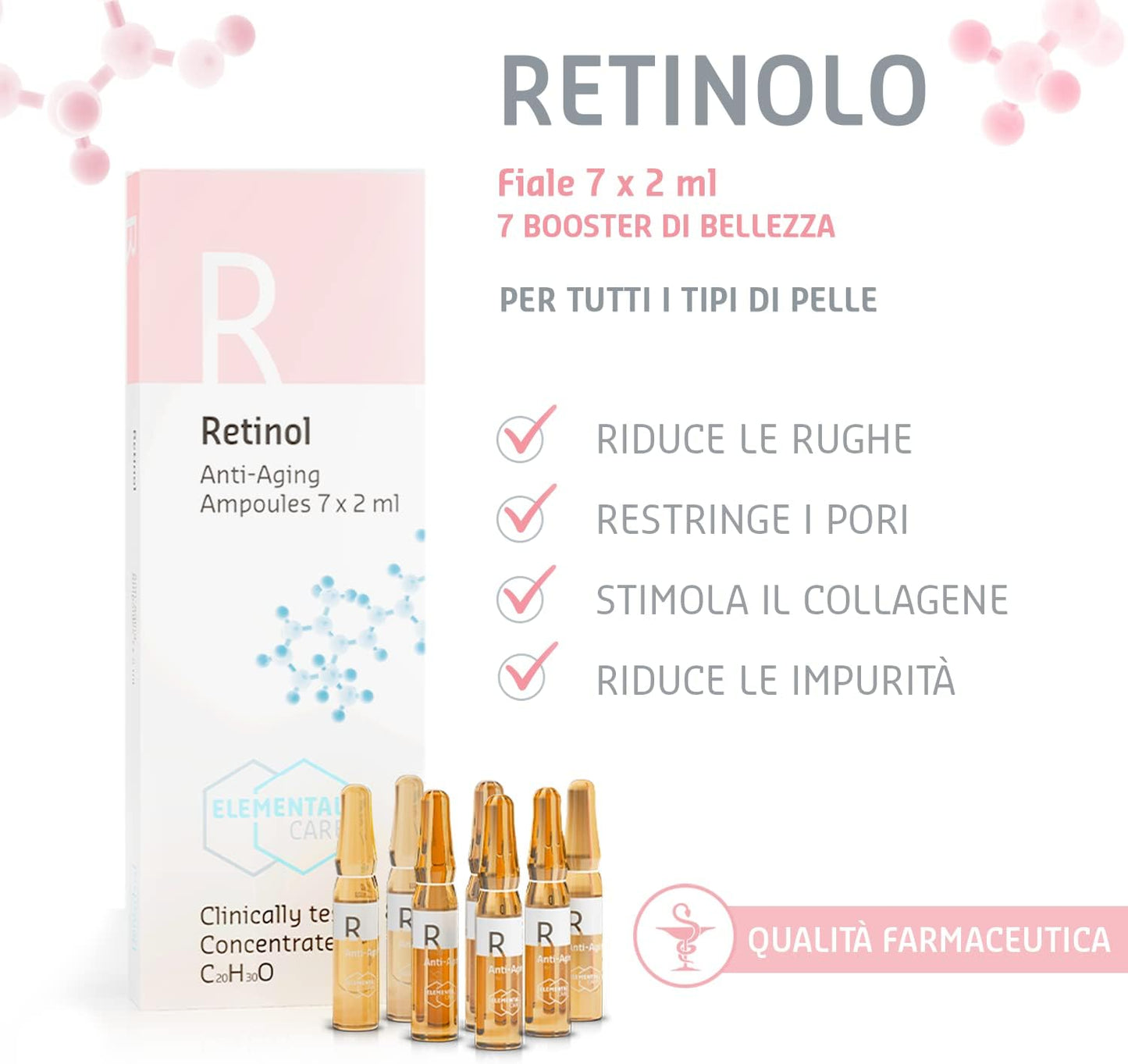 7 x 2 ml High Dose Retinol Vials – Reduce Wrinkles by 64% in 3 Months. Anti-Wrinkle, Anti-Aging and Anti-Spots – Instant Face Brightening Effect Elemental Care