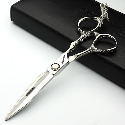6 Inch Study Hairdressing Styling Scissors Professional Hairdressing Scissors Japan Chinese Dragon Design Shank Scissors Tools(Flat Cut 6 Inch-D)