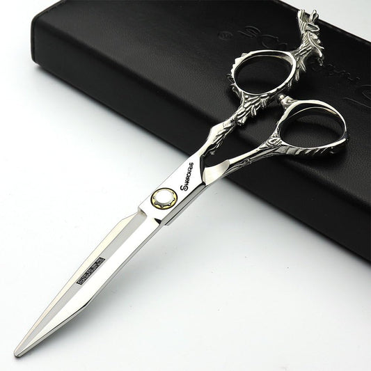 6 Inch Study Hairdressing Styling Scissors Professional Hairdressing Scissors Japan Chinese Dragon Design Shank Scissors Tools(Flat Cut 6 Inch-D)