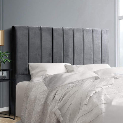 Artiss Queen Bed Headboard Headboards Slats Beds Head Frame Base, Bedroom Furniture, Upholstered with Grey Velvet Fabric Foam Wood, 153 x 120 x 8cm, Modern Design