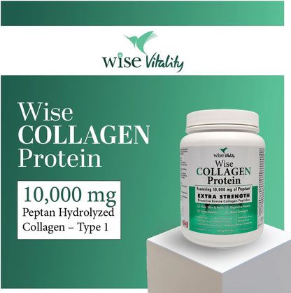 Wise Vitality Collagen Protein Powder | Type 1 & 3 Hydrolyzed Peptides for Skin, Hair, Nails & Bones | 425g Unflavored | Keto-Friendly, Non-GMO, Gluten-Free