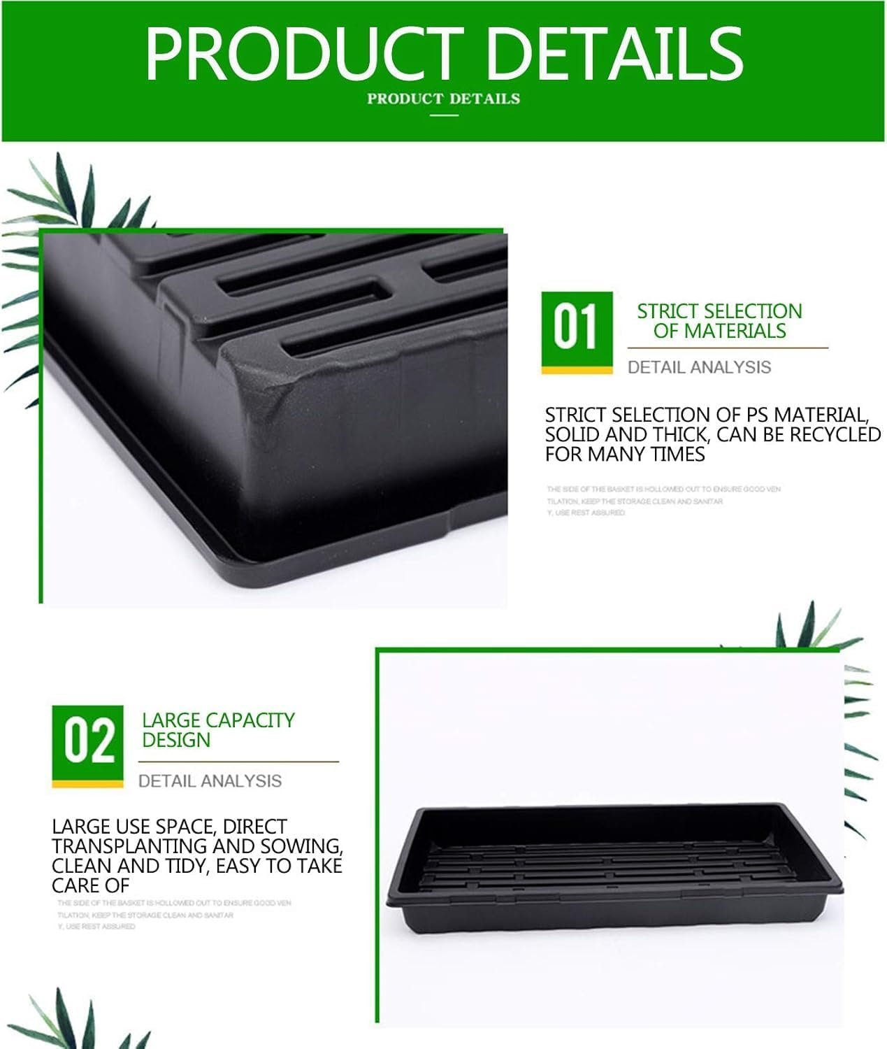 10 Pack 1020 Plant Growing Trays,Sturdy Farmer Self Seedling Nursery Tray Plastic Seeds Starter Tray,Black Plastic Growing Trays for Seedling Cloning Indoor Gardening Sprouts (5pcs)