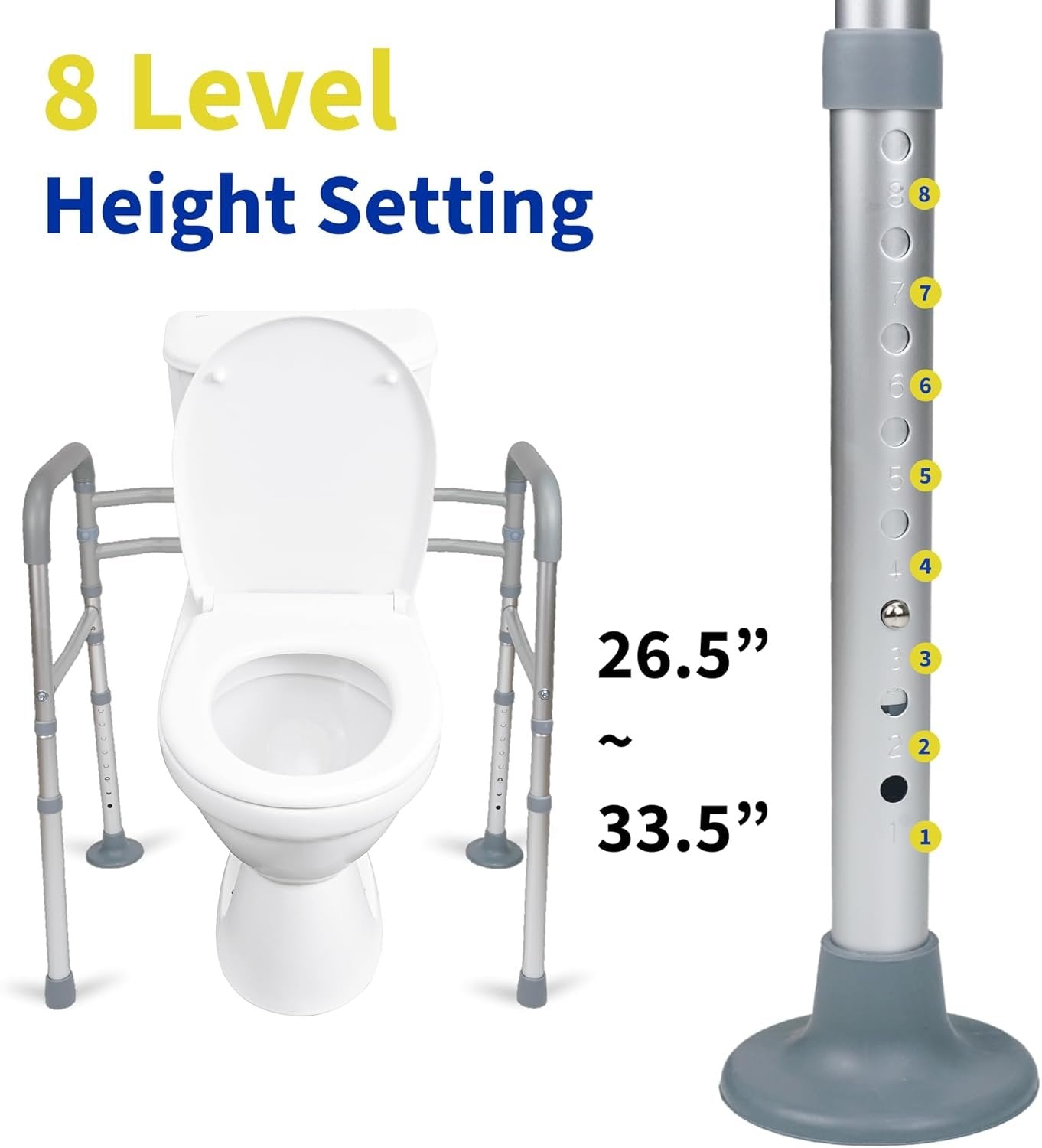 LandTale Toilet Safety Rails, Adjustable Toilet Rails for Elderly Adults Senior Disabled Handicap, Toilet Assistance Handles Safety Frames