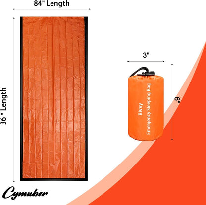 Emergency Sleeping Bag Survival Bag,Cymuber 2 Pack Portable Waterproof Thermal Bivy Sacks Tac Bivvy Bags,84"x36" Camping Mylar Sleeping Bag Survival Gear Emergency Blankets Survival Shelter
