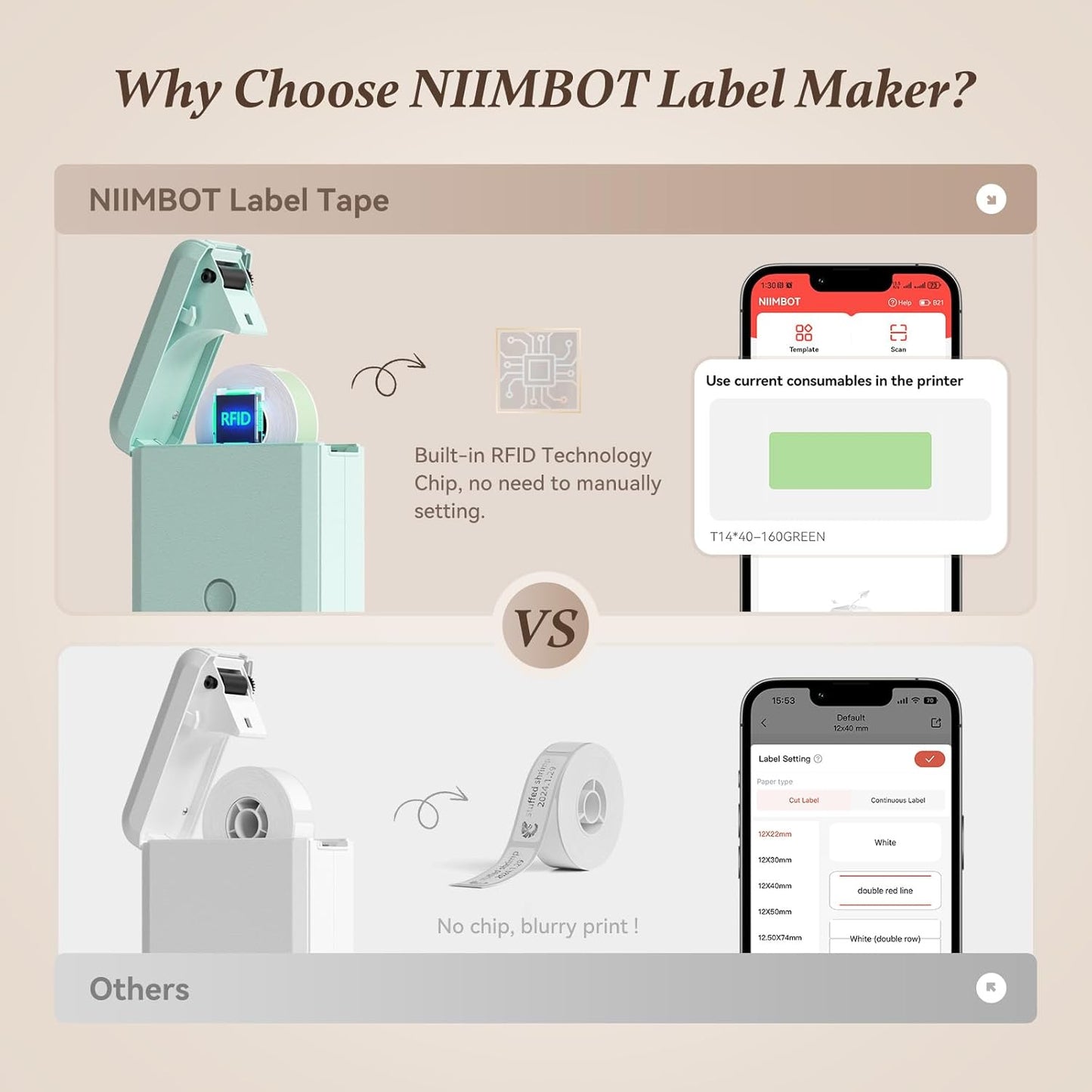 NIIMBOT D110 Label Maker Machine, Small Label Printer Bluetooth Connection Multiple Templates Available for Phone Easy to Use for Office Home Organization Rechargeable, Light Green