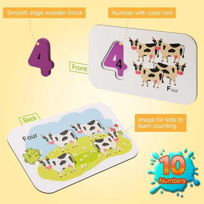 Coogam Numbers and Alphabets Flash Cards Set - ABC Wooden Letters and Numbers Animal Card Board Matching Puzzle Game Montessori Educational Toys Toddlers Age 2 3 4 5 Preschool and Up Years
