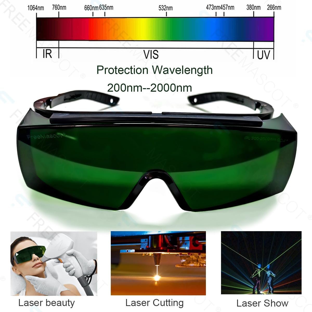 FreeMascot 200nm-2000nm Red Light Therapy Safety Glasses For Laser Cosmetology Operator Eye Protection and Laser Hair Removal Treatment, Tanning