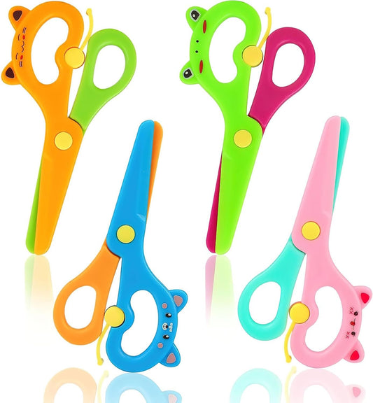 LOVESTOWN Toddler Safety Scissors, 4PCS Blunt Tip Adaptive Cute Training Scissor for Kids & Children, Playdough Tools Cutting Skills Preschool Training Activity, Construction Paper Cutting Art Crafts