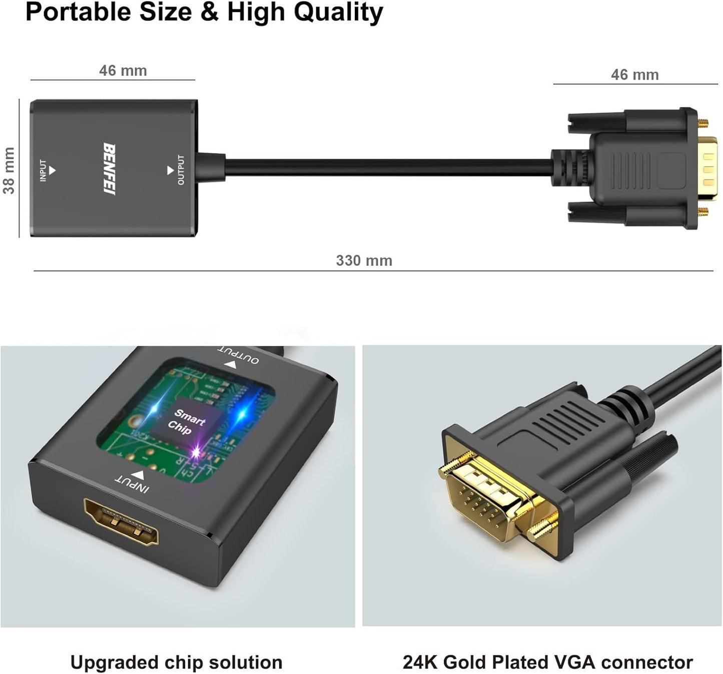 BENFEI HDMI to VGA, Uni-Directional HDMI (Source) to VGA (Display) Adapter (Female to Male) with 3.5mm Audio Jack Compatible for TV Stick, Computer, Desktop, Laptop, PC, Monitor, Projector, Roku, Xbox