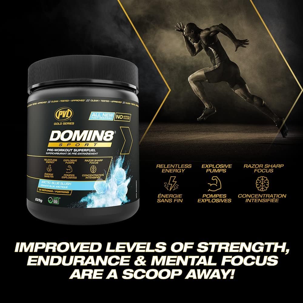PVL Gold Series Domin8 Sport | pre-workout Superfuel | Peach Mango Punch | 225 G