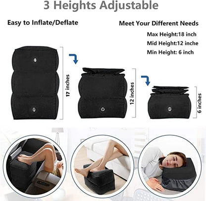 PEACESUN Inflatable Travel Foot Rest Pillow, Airplane Travel Pillow, Adjustable 3 Layers Height Leg Rest Pillow, Airplane Travel Essentials Great for Airplane, Office, Home, Trains, Cars (Black)