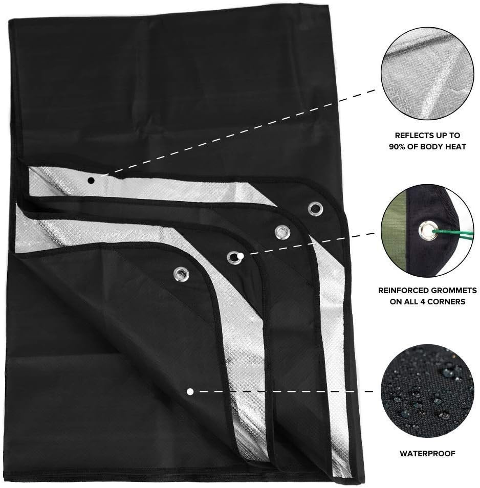 Arcturus Heavy Duty Survival Blanket – Insulated Thermal Reflective Tarp - 152 x 208cm. All-Weather, Reusable Emergency Blanket for Car or Camping (Black)