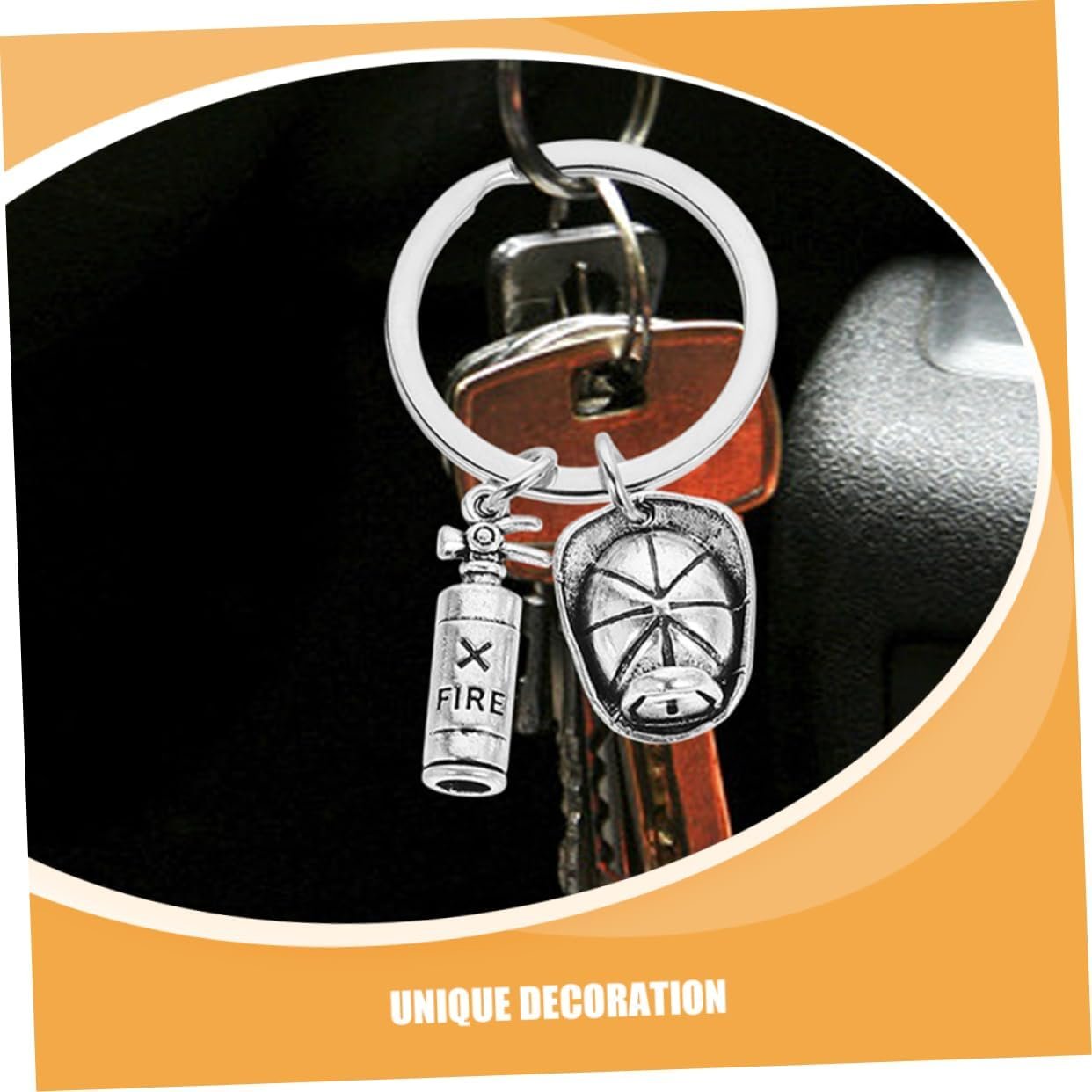 Beavorty Fireman Keychain Set Fire Extinguisher Backpack Ornament Fireman Helmet Keyring
