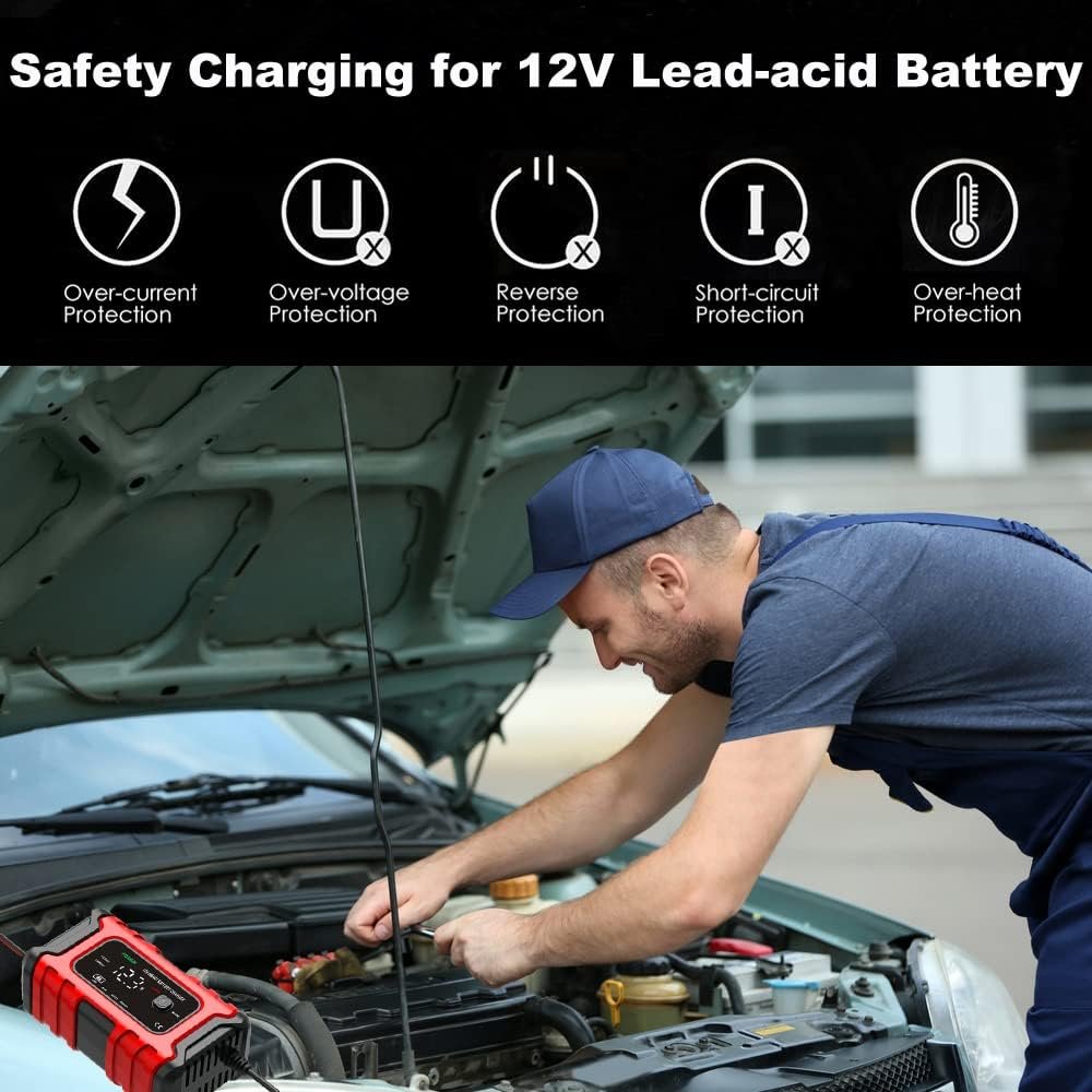 Car Battery Charger 12V Automotive, 6-Amp Fully Automatic Smart Charger, Trickle Charger and Maintainer, Car Battery Repair and Desulfator for Cars Boat Motorcycle Lawn Mower RV ATV SUV Snowmobile