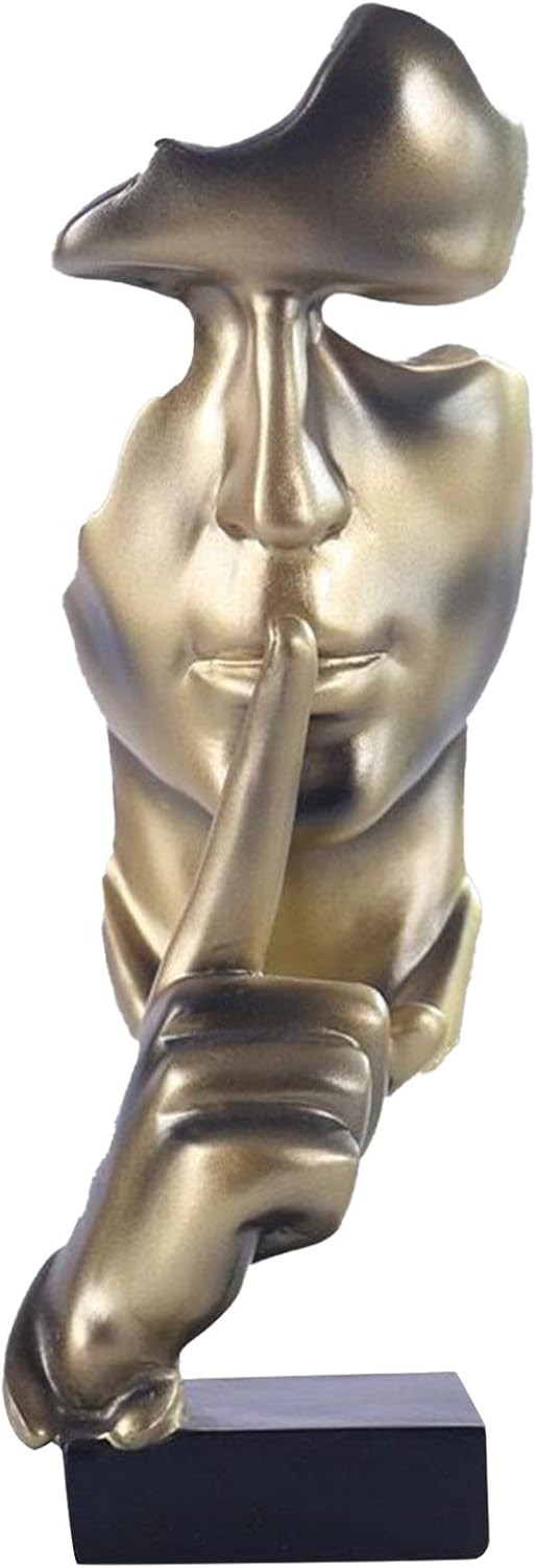 aboxoo Thinker Statue, Silence is Gold Abstract Art Figurine, Modern Home Resin Sculptures Decorative Objects Piano Desktop Decor for Creative Room Home, Office Study (Gold)