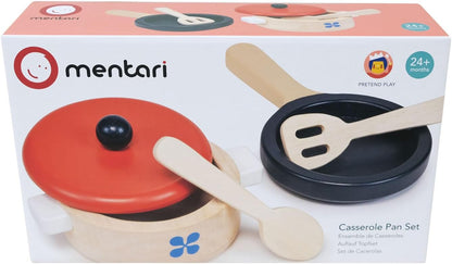 Mentari Wooden Toy Play Kitchen Accessories - Whimsical Toy Kitchen Play Set Featuring Casserole Pot, Pan, & Utensils, Perfect for Creative Storytelling and Immersive Pretend Play! Age 2Y and Up