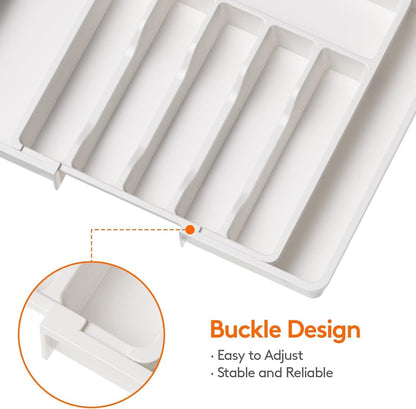 POLCANUR Cutlery Drawer Organizer, Expandable Utensil Tray for Kitchen, BPA Free Flatware and Silverware Holder, Adjustable Plastic Storage for Spoons Forks Knives,Organizers and Storage,Large-White