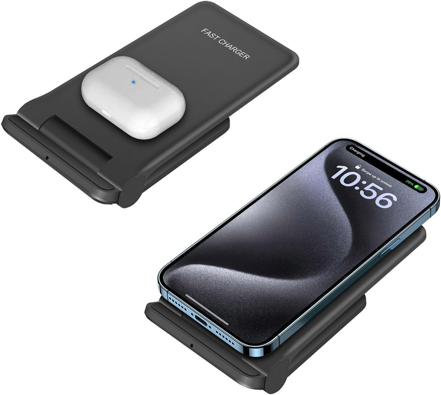 VNBBT 2 in 1 Wireless Charger, 20W Fast Wireless Charging Stand Dock for iPhone 16 Pro Max/16/15/15 plus/14/13/12/11/XS/XR,AirPods 4/3/Pro 2,Samsung Galaxy S24/S23/S22/S21/Note,Galaxy Buds, Black