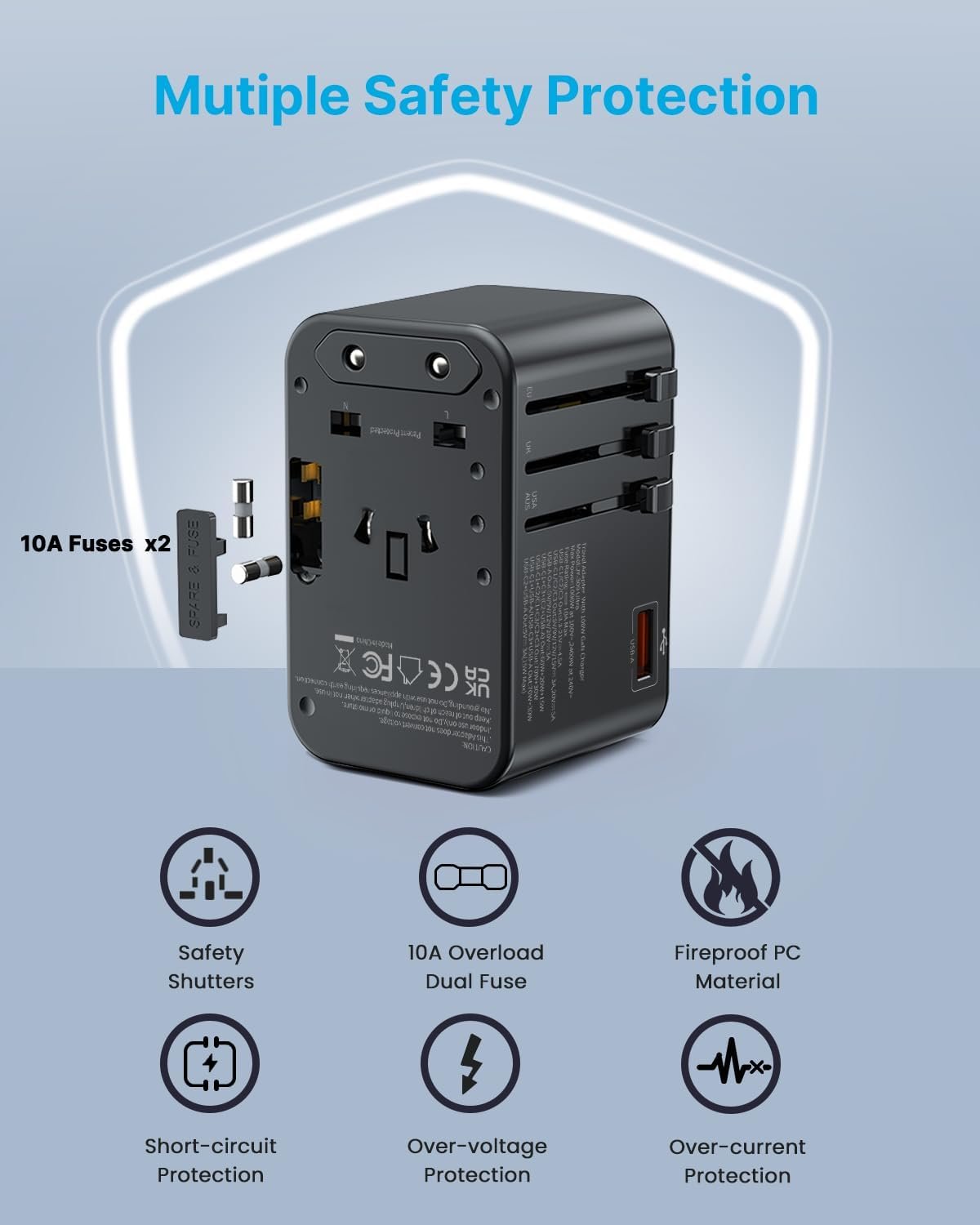 Universal Travel Adapter, VINTAR 100W GaN Power Adapter with 3 USB C PD & 1 USB A QC, All in one Travel Plug Adapter, International Travel Essentials Worldwide for EU/UK/USA/AUS(Type C/G/A/I)