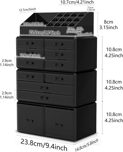 Readaeer Makeup Cosmetic Organizer Storage Drawers Display Boxes Case with 12 Drawers (Black)