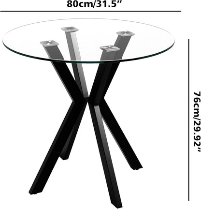 GOLDFAN Glass Dining Table,31.5 '' Round Kitchen Table with Metal Legs, Modern Dining Table for Home Furniture Dining Room