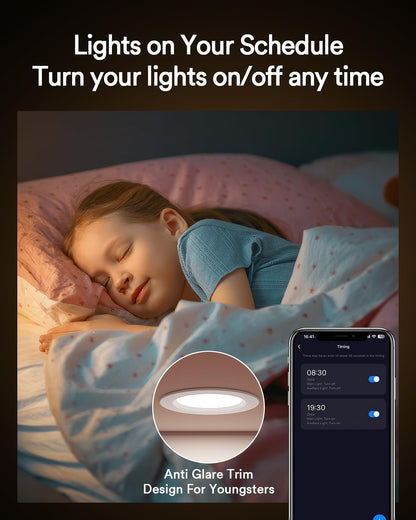 Lumary 6 Inch Smart WiFi Recessed Lighting, RGBWW Canless LED Wafer Downlight, 13W 1000Lm Color Changing, Ultra-Thin w/Anti-Glare Baffle, Compatible with Alexa/Google/Remote-Included, 4PCS