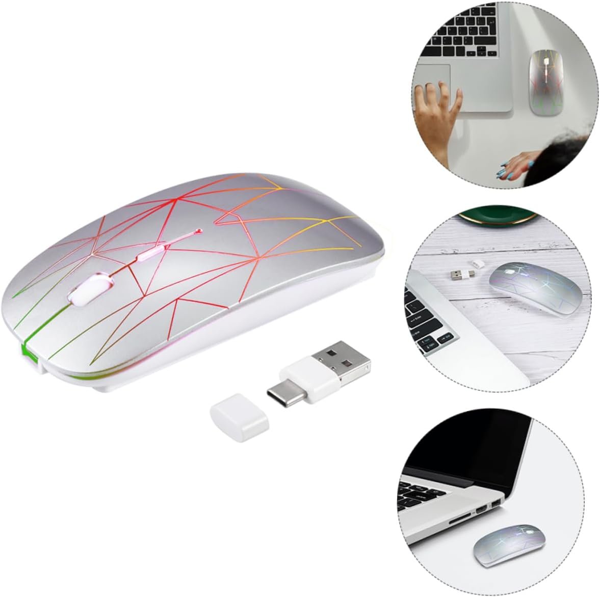 Uonlytech Upgrade Your Desk Double-Jointed Wireless Mouse Silent RGB Lighting / -c for Home/Office Use