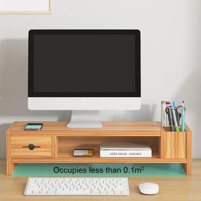 Monitor Stand, 2 Tier Computer Monitor Riser with Drawer and Pen Holder, Ergonomic Laptop Stand, Desktop Shelf for Laptop, TV Screen, PC Monitor (Cherry Wood)