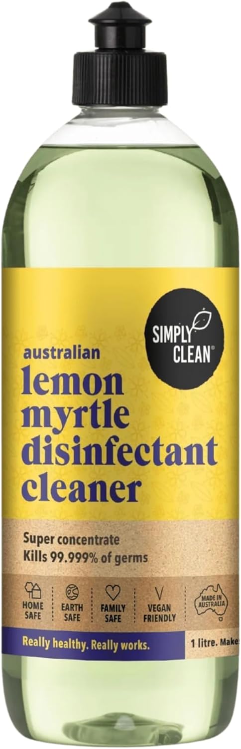 SimplyClean Lemon Myrtle Disinfectant Concentrated Cleaner - Natural Multi-Surface Cleaner with Pure Australian Lemon Myrtle Essential Oil - Makes 40 Litres - 1 Litre