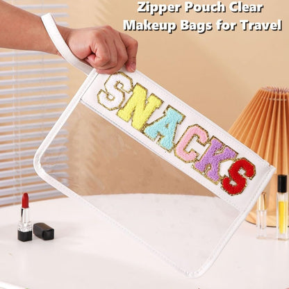 Transparent Snack Bag Clear Makeup Bag Clear Snacks Bag Food Bag Makeup Travel Bag for Women Snacks Transparent Fashion Bag Women Clear Waterproof Beach Bag Toiletries Bag PVC Cosmetic Bag White