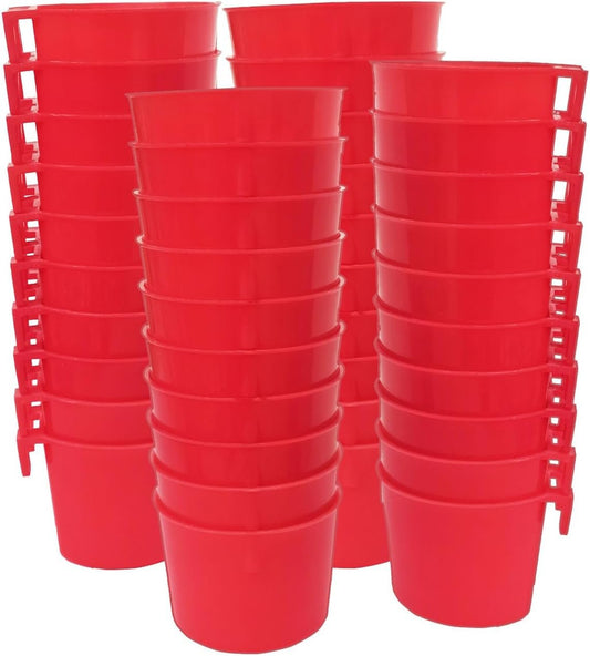 ORIBUKI 40 Pack Cage Cups Birds Feeders Seed Bowl Chicken Feeding Watering Dish Rabbit Water Food Hanging Wire Cages Box 8oz Coop Cups for Pet Parrot Parakeet Gamefowl Poultry Pigeon (Red)